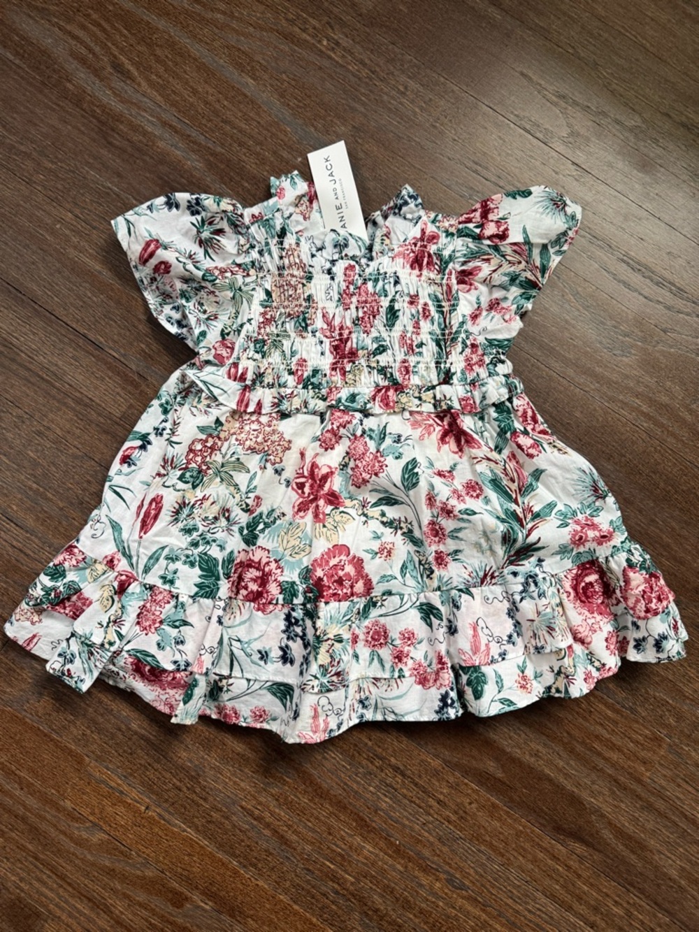 Janie and Jack Floral Smocked Dress - White with Pink & Green